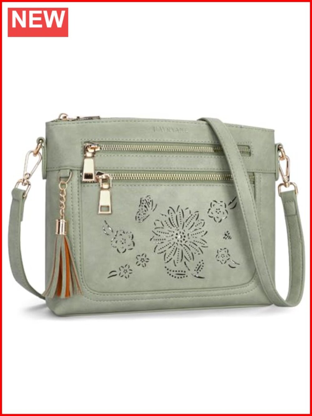Vegan Leather Crossbody Bag with Tassel Multi Pocket Everyday